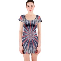 Red White Blue Kaleidoscopic Star Flower Design Short Sleeve Bodycon Dress by yoursparklingshop