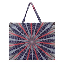 Red White Blue Kaleidoscopic Star Flower Design Zipper Large Tote Bag by yoursparklingshop