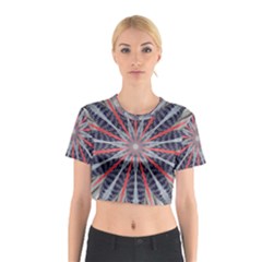 Red White Blue Kaleidoscopic Star Flower Design Cotton Crop Top by yoursparklingshop