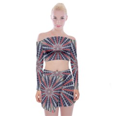 Red White Blue Kaleidoscopic Star Flower Design Off Shoulder Top With Mini Skirt Set by yoursparklingshop