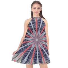 Red White Blue Kaleidoscopic Star Flower Design Halter Neckline Chiffon Dress  by yoursparklingshop