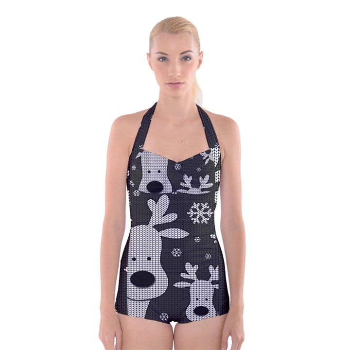 Cute Reindeer  Boyleg Halter Swimsuit 