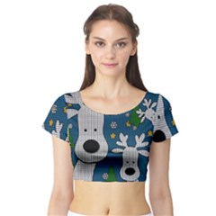 Cute Reindeer  Short Sleeve Crop Top by Valentinaart