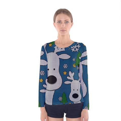 Cute Reindeer  Women s Long Sleeve Tee by Valentinaart