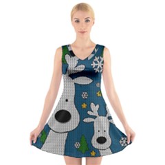 Cute Reindeer  V-neck Sleeveless Skater Dress by Valentinaart