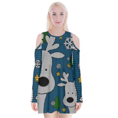 Cute Reindeer  Velvet Long Sleeve Shoulder Cutout Dress by Valentinaart