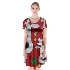 Cute Reindeer  Short Sleeve V-neck Flare Dress by Valentinaart