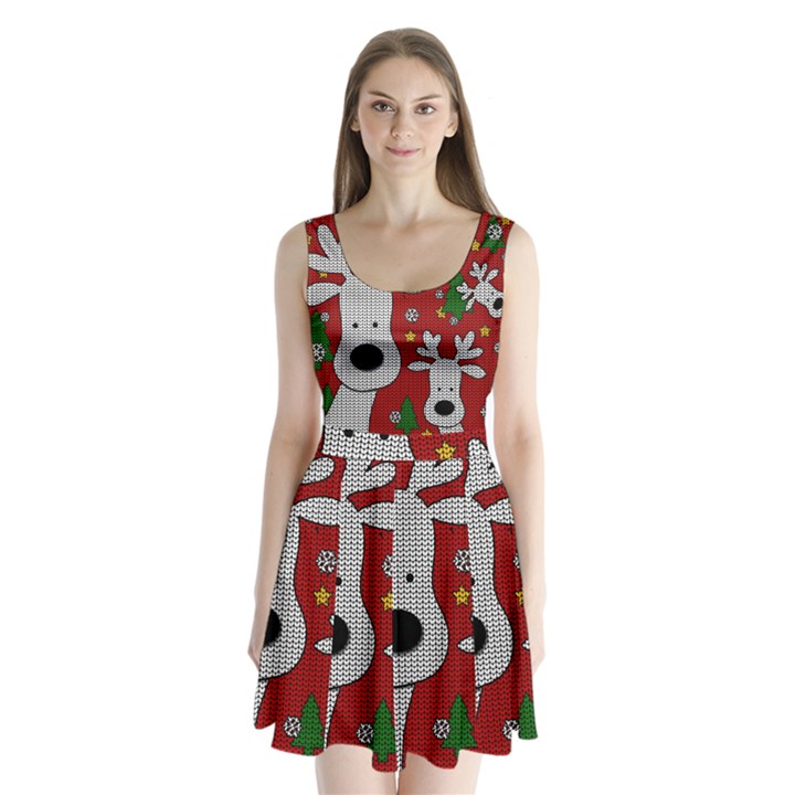 Cute Reindeer  Split Back Mini Dress 