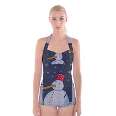 Snowman Boyleg Halter Swimsuit  by Valentinaart