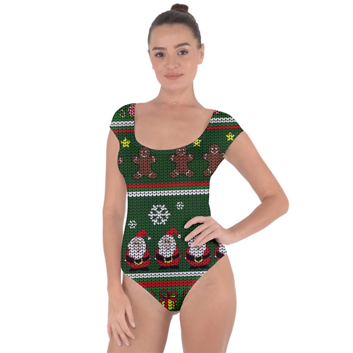 Ugly Christmas Sweater Short Sleeve Leotard 