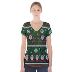 Ugly Christmas Sweater Short Sleeve Front Detail Top by Valentinaart