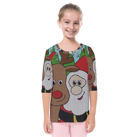 Santa And Rudolph Selfie  Kids  Quarter Sleeve Raglan Tee by Valentinaart