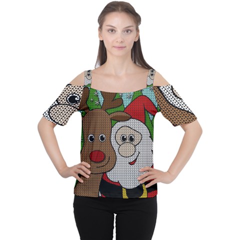 Santa And Rudolph Selfie  Cutout Shoulder Tee by Valentinaart