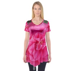 Pink Flower Japanese Tea Rose Floral Design Short Sleeve Tunic  by yoursparklingshop