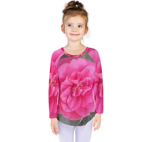 Pink Flower Japanese Tea Rose Floral Design Kids  Long Sleeve Tee by yoursparklingshop