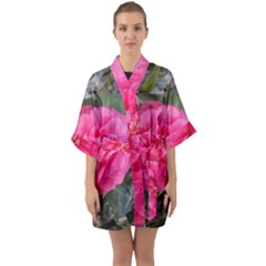 Pink Flower Japanese Tea Rose Floral Design Quarter Sleeve Kimono Robe by yoursparklingshop