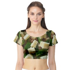 Cheese And Peppers Green Yellow Funny Design Short Sleeve Crop Top by yoursparklingshop