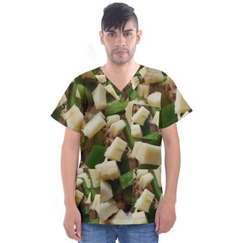 Cheese And Peppers Green Yellow Funny Design Men s V-neck Scrub Top by yoursparklingshop