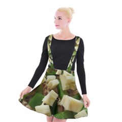 Cheese And Peppers Green Yellow Funny Design Suspender Skater Skirt by yoursparklingshop