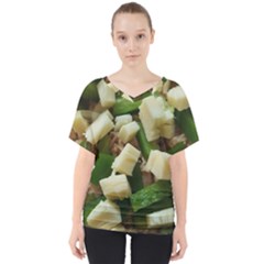 Cheese And Peppers Green Yellow Funny Design V-neck Dolman Drape Top by yoursparklingshop