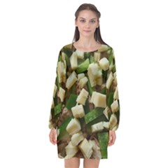 Cheese And Peppers Green Yellow Funny Design Long Sleeve Chiffon Shift Dress  by yoursparklingshop