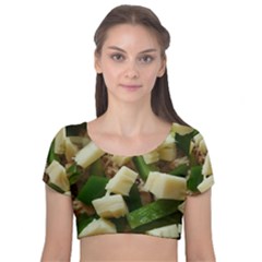 Cheese And Peppers Green Yellow Funny Design Velvet Crop Top by yoursparklingshop