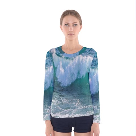 Awesome Wave Ocean Photography Women s Long Sleeve Tee by yoursparklingshop