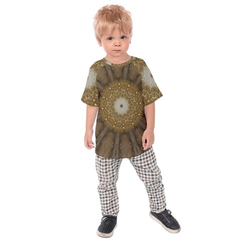 Elegant Festive Golden Brown Kaleidoscope Flower Design Kids Raglan Tee by yoursparklingshop