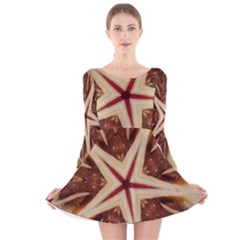 Spaghetti Italian Pasta Kaleidoscope Funny Food Star Design Long Sleeve Velvet Skater Dress by yoursparklingshop