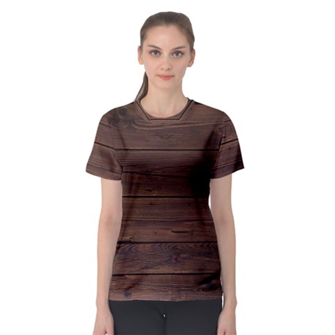 Rustic Dark Brown Wood Wooden Fence Background Elegant Women s Sport Mesh Tee by yoursparklingshop