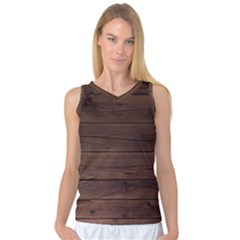 Rustic Dark Brown Wood Wooden Fence Background Elegant Women s Basketball Tank Top by yoursparklingshop