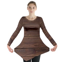 Rustic Dark Brown Wood Wooden Fence Background Elegant Long Sleeve Tunic 