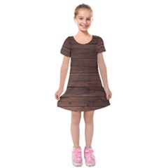 Rustic Dark Brown Wood Wooden Fence Background Elegant Kids  Short Sleeve Velvet Dress by yoursparklingshop