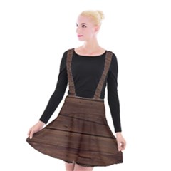 Rustic Dark Brown Wood Wooden Fence Background Elegant Suspender Skater Skirt by yoursparklingshop