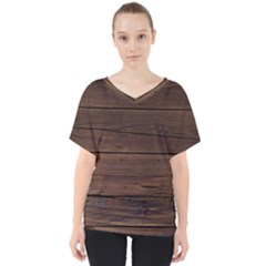 Rustic Dark Brown Wood Wooden Fence Background Elegant V-neck Dolman Drape Top by yoursparklingshop