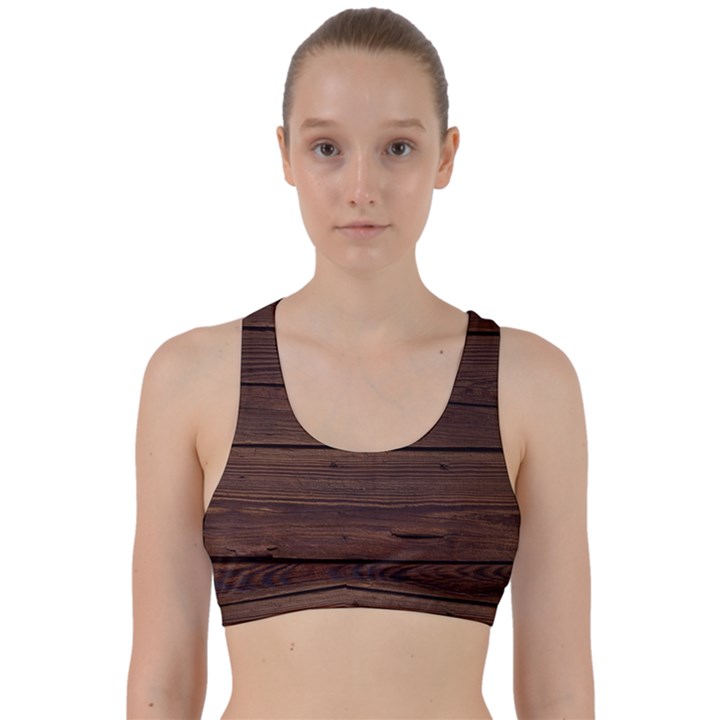 Rustic Dark Brown Wood Wooden Fence Background Elegant Back Weave Sports Bra