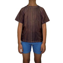 Rustic Dark Brown Wood Wooden Fence Background Elegant Natural Country Style Kids  Short Sleeve Swimwear by yoursparklingshop