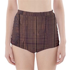 Rustic Dark Brown Wood Wooden Fence Background Elegant Natural Country Style High-waisted Bikini Bottoms by yoursparklingshop