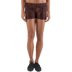 Rustic Dark Brown Wood Wooden Fence Background Elegant Natural Country Style Yoga Shorts by yoursparklingshop