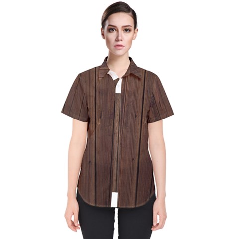 Rustic Dark Brown Wood Wooden Fence Background Elegant Natural Country Style Women s Short Sleeve Shirt by yoursparklingshop