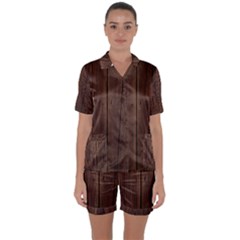 Rustic Dark Brown Wood Wooden Fence Background Elegant Natural Country Style Satin Short Sleeve Pyjamas Set by yoursparklingshop