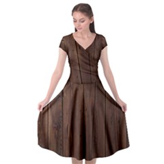 Rustic Dark Brown Wood Wooden Fence Background Elegant Natural Country Style Cap Sleeve Wrap Front Dress by yoursparklingshop