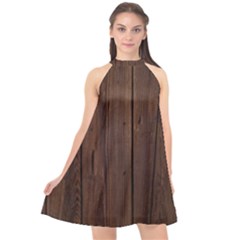 Rustic Dark Brown Wood Wooden Fence Background Elegant Natural Country Style Halter Neckline Chiffon Dress  by yoursparklingshop