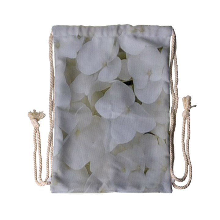 Hydrangea Flowers Blossom White Floral Elegant Bridal Chic Drawstring Bag (Small)