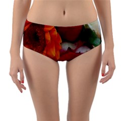 Floral Photography Orange Red Rose Daisy Elegant Flowers Bouquet Reversible Mid-waist Bikini Bottoms by yoursparklingshop