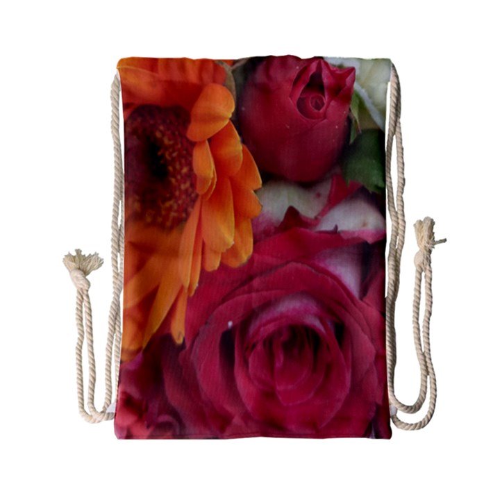 Floral Photography Orange Red Rose Daisy Elegant Flowers Bouquet Drawstring Bag (Small)