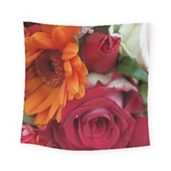 Floral Photography Orange Red Rose Daisy Elegant Flowers Bouquet Square Tapestry (small) by yoursparklingshop