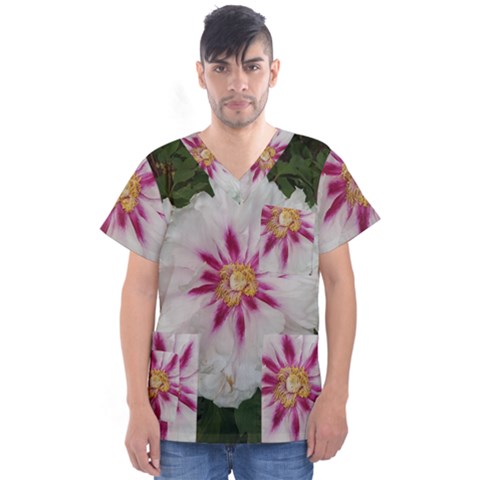 Floral Soft Pink Flower Photography Peony Rose Men s V-neck Scrub Top by yoursparklingshop