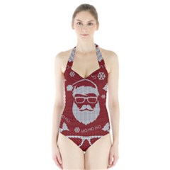 Ugly Christmas Sweater Halter Swimsuit by Valentinaart