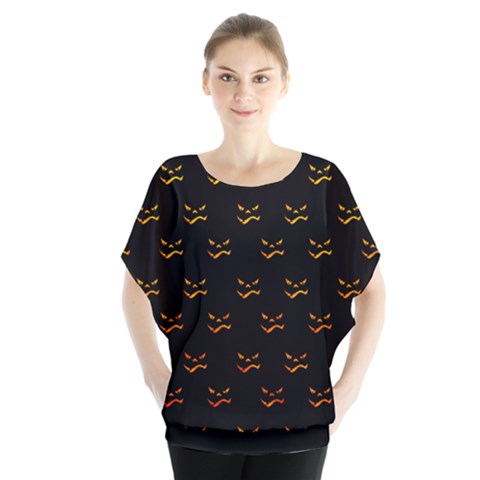 Creepy Halloween Grimace Pattern Batwing Chiffon Blouse by RespawnLARPer